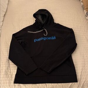 Patagonia Black Hoodie with Blue Logo